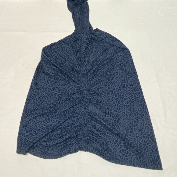 INC Burnout V Neck Faux Wrap Shirred Side Blouse Blue Leopard 1X Long Sleeve - Picture 10 of 12